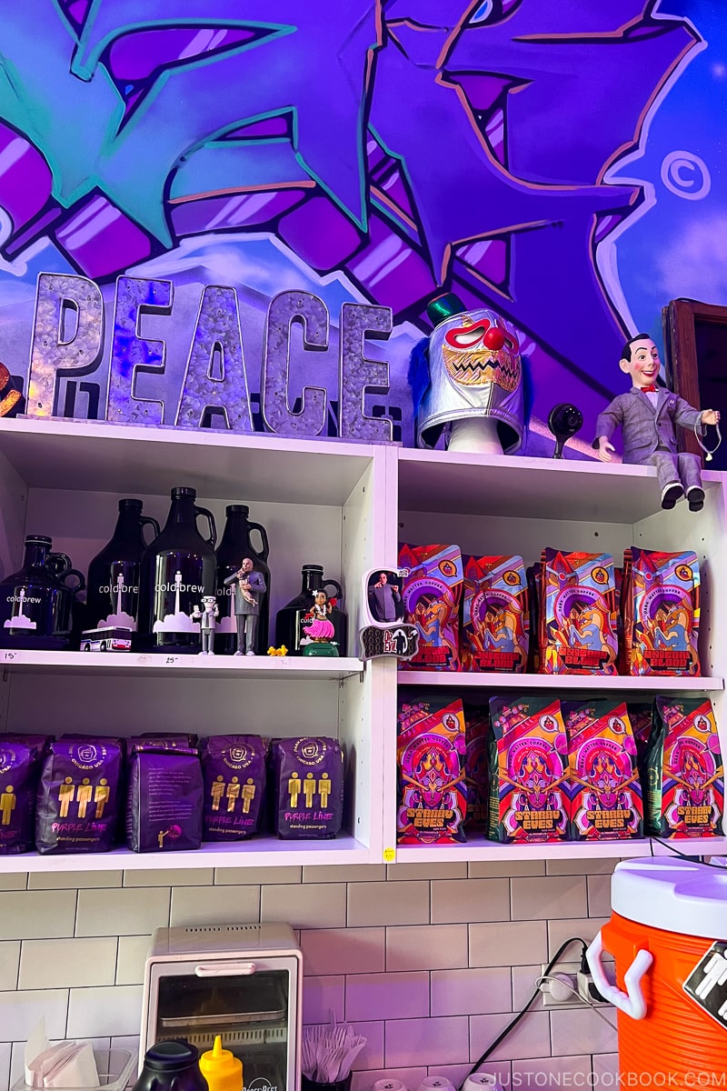 coffee bean bags on a shelf