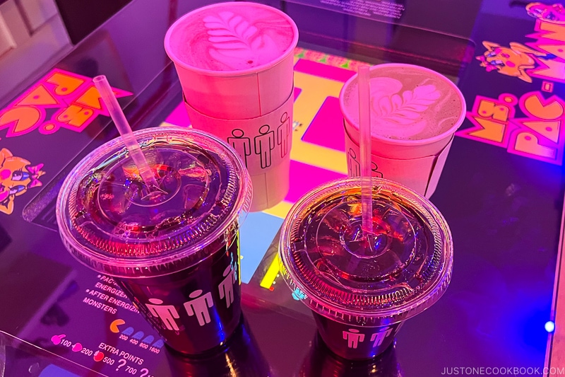 4 coffee drinks on a video game machine