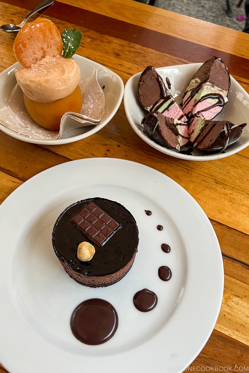 three desserts on a table