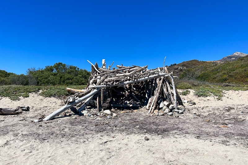 a hut made of driftwood