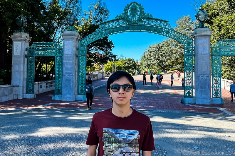 boy in front of Sather Gate