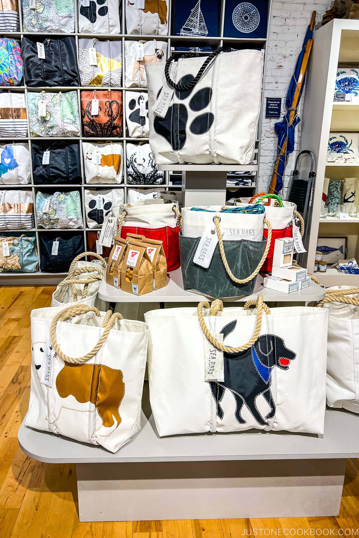 bags on display inside Sea Bags Maine store