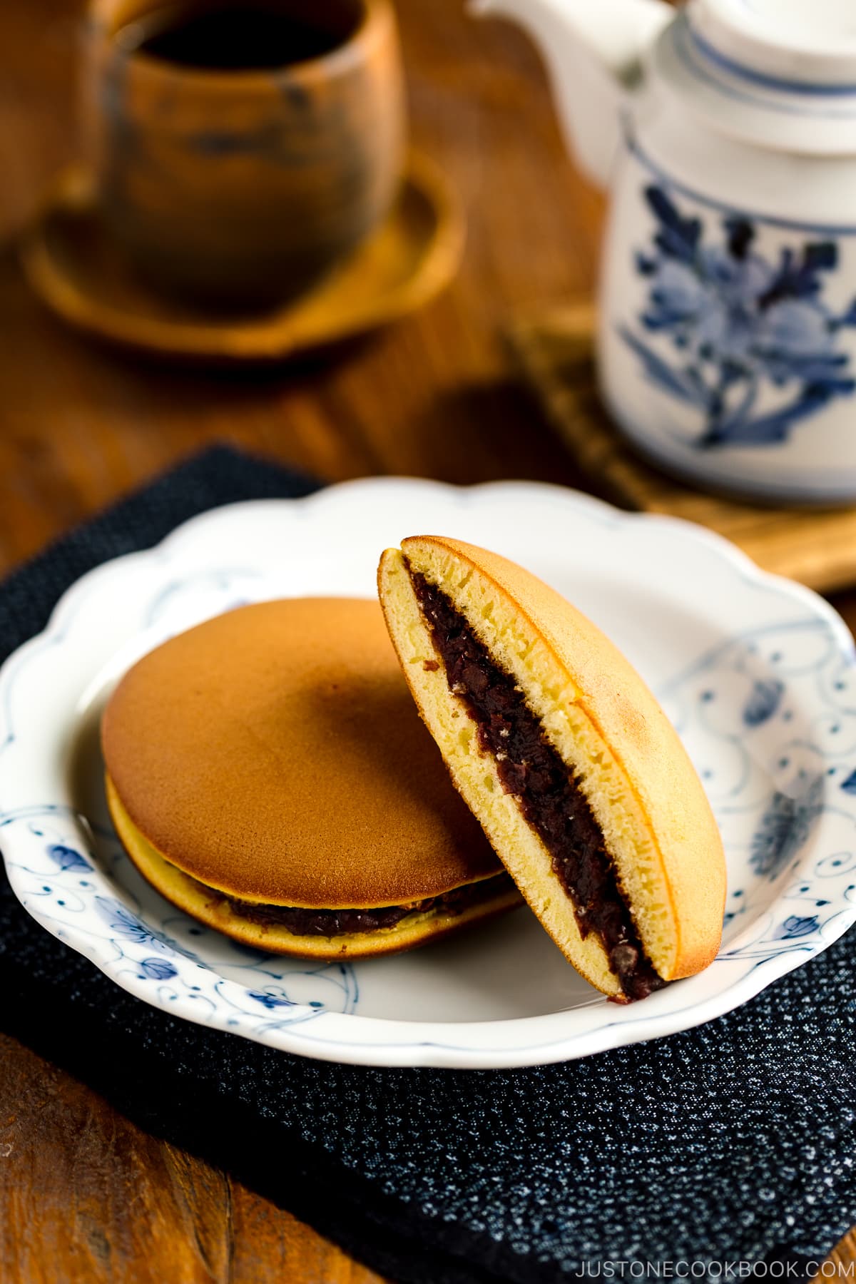A round plate containing Dorayaki (Japanese Red Bean Pancake).