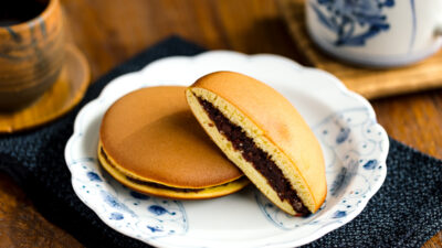 A round plate containing Dorayaki (Japanese Red Bean Pancake).