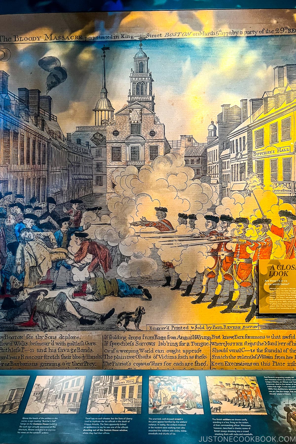 painting of British army firing on the crowd