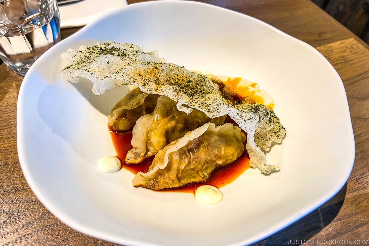 LATIN GYOZA on white plate