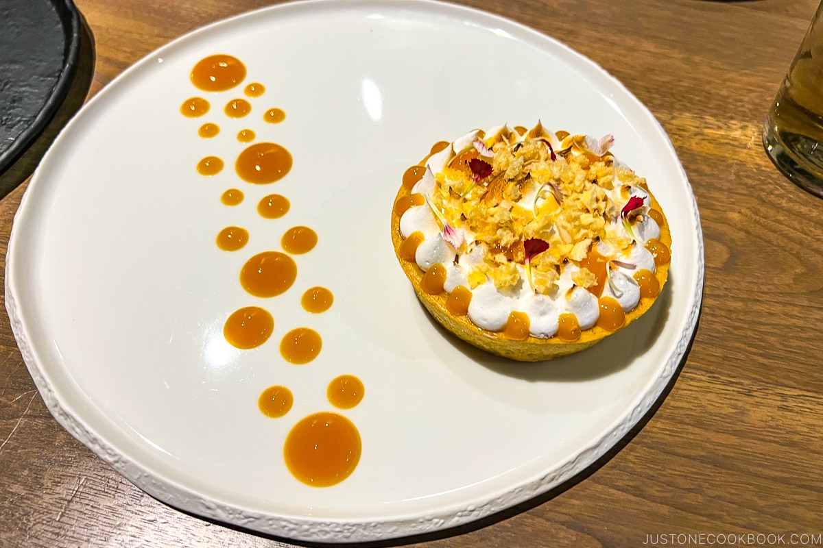 PASSION TART on a white plate