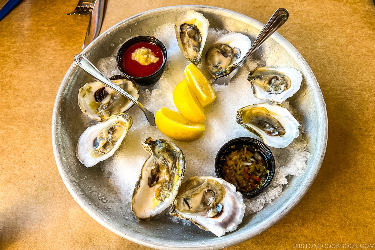 oysters on a half shell on ice