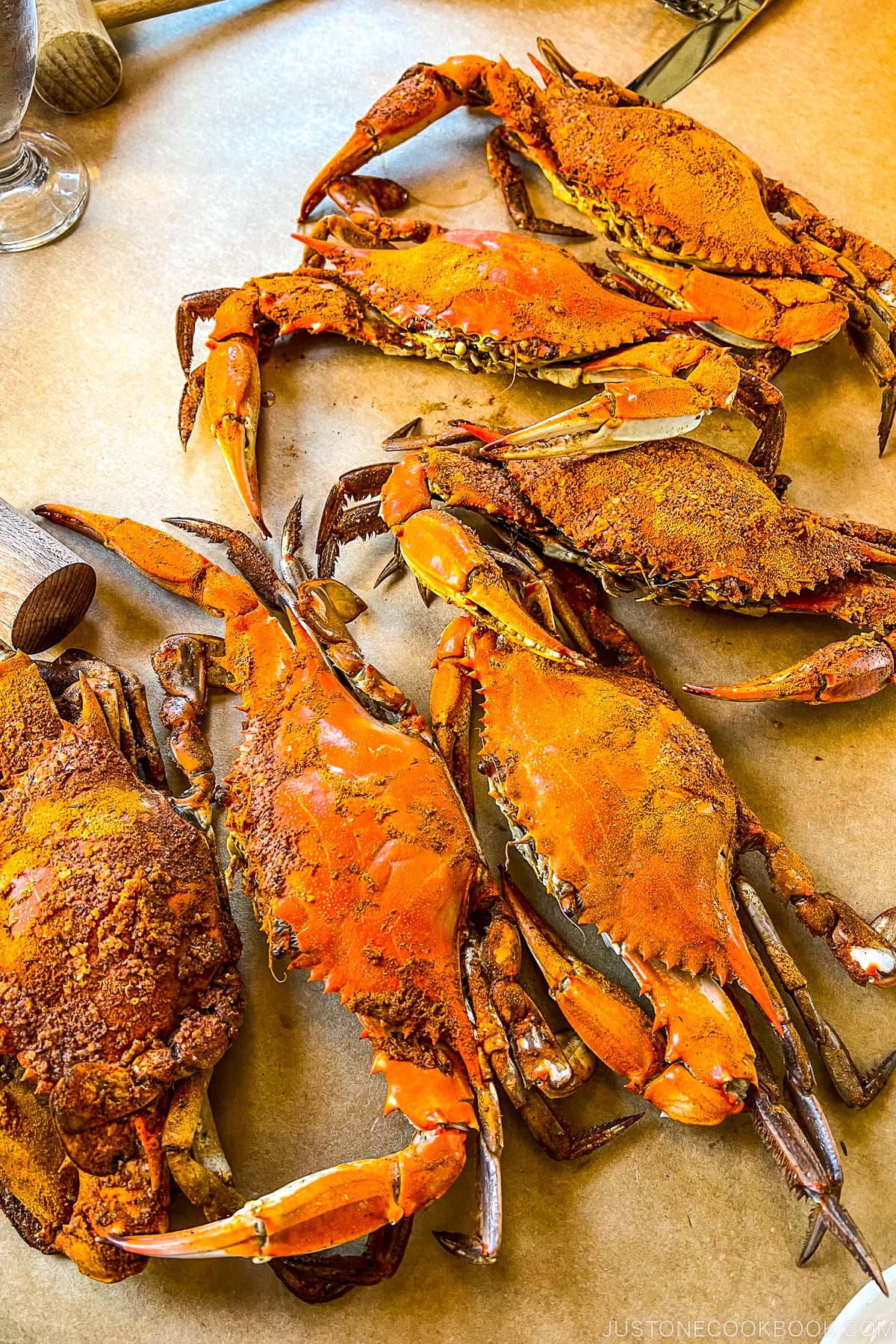 Maryland blue crabs on a table