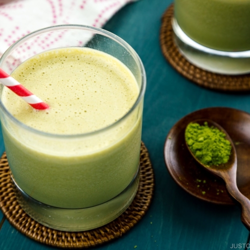 Glasses containing Green Tea Smoothie.