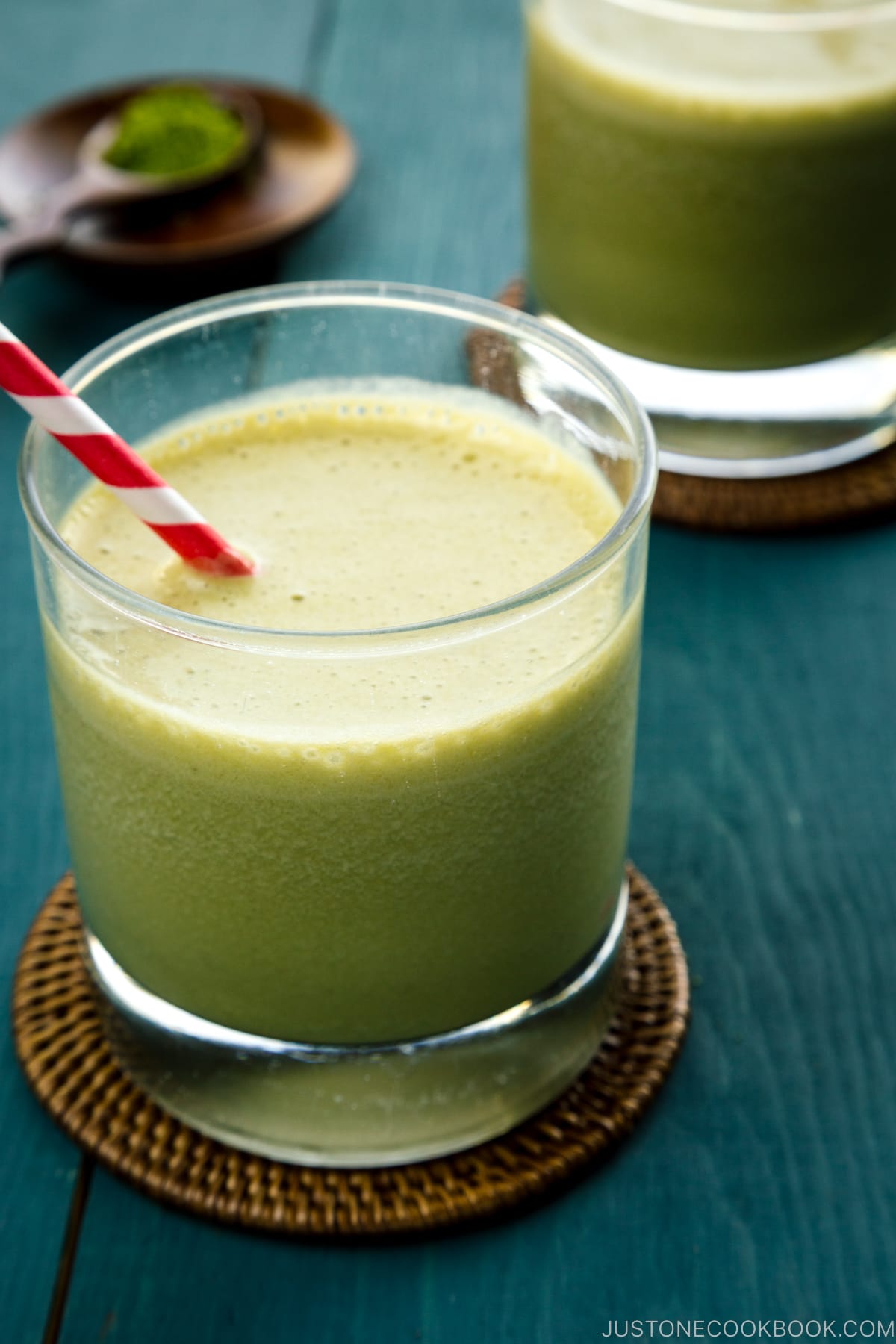 Glasses containing Green Tea Smoothie.