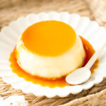 A white plate containing Purin (Japanese Custard Pudding).