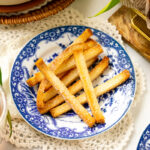 A blue plate containing oven baked Shokupan Crust Rusks.