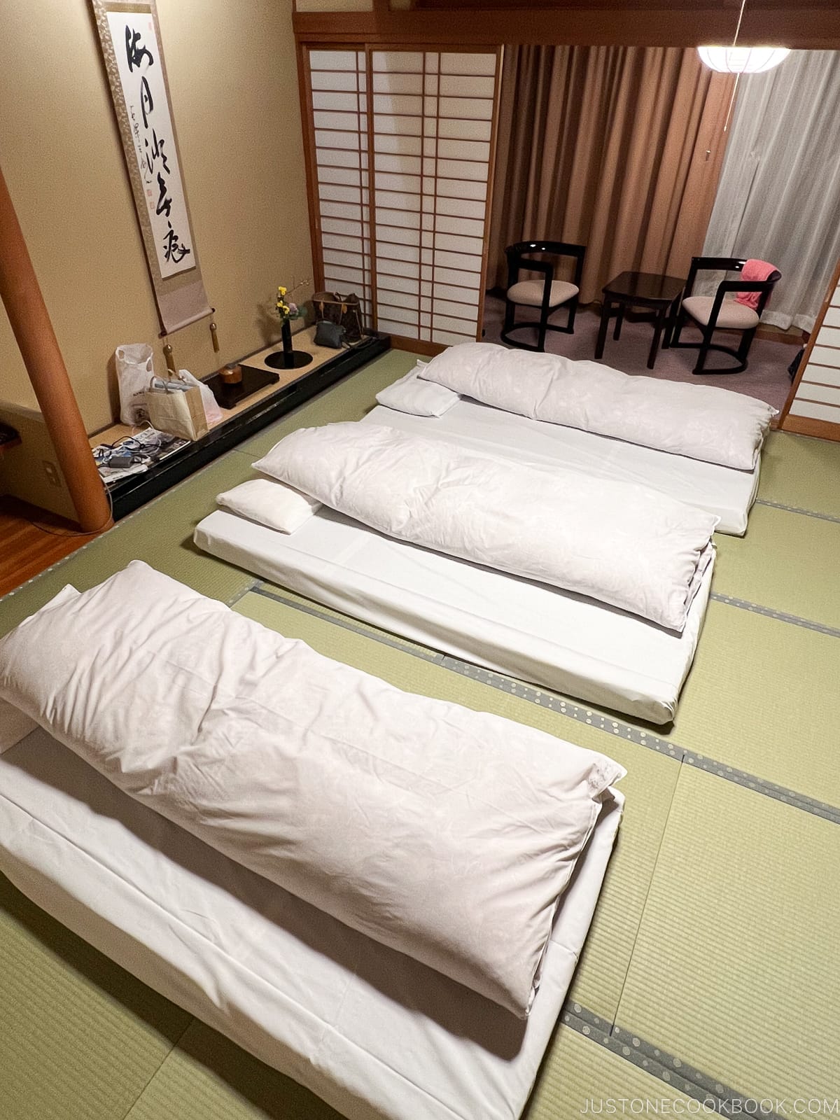 3 futons on top of tatami