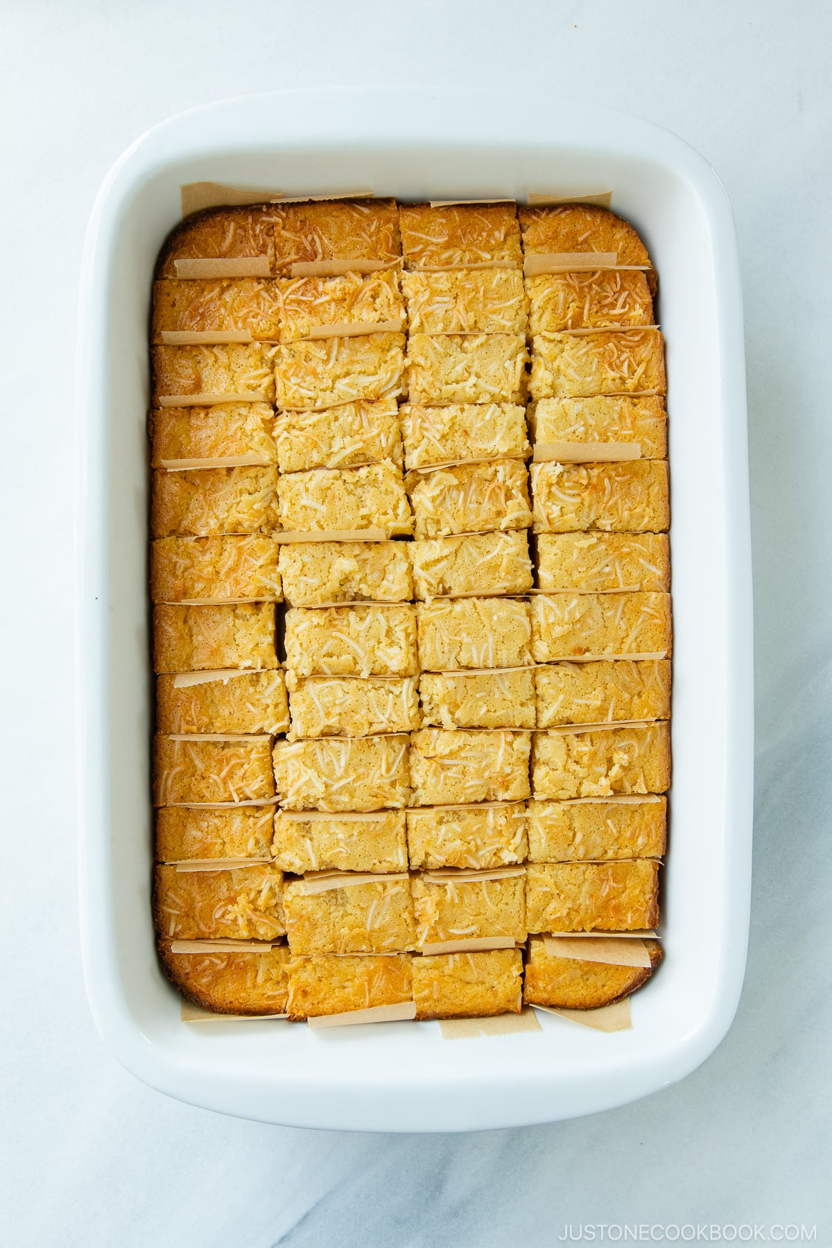 Butter Mochi with Coconut Flakes