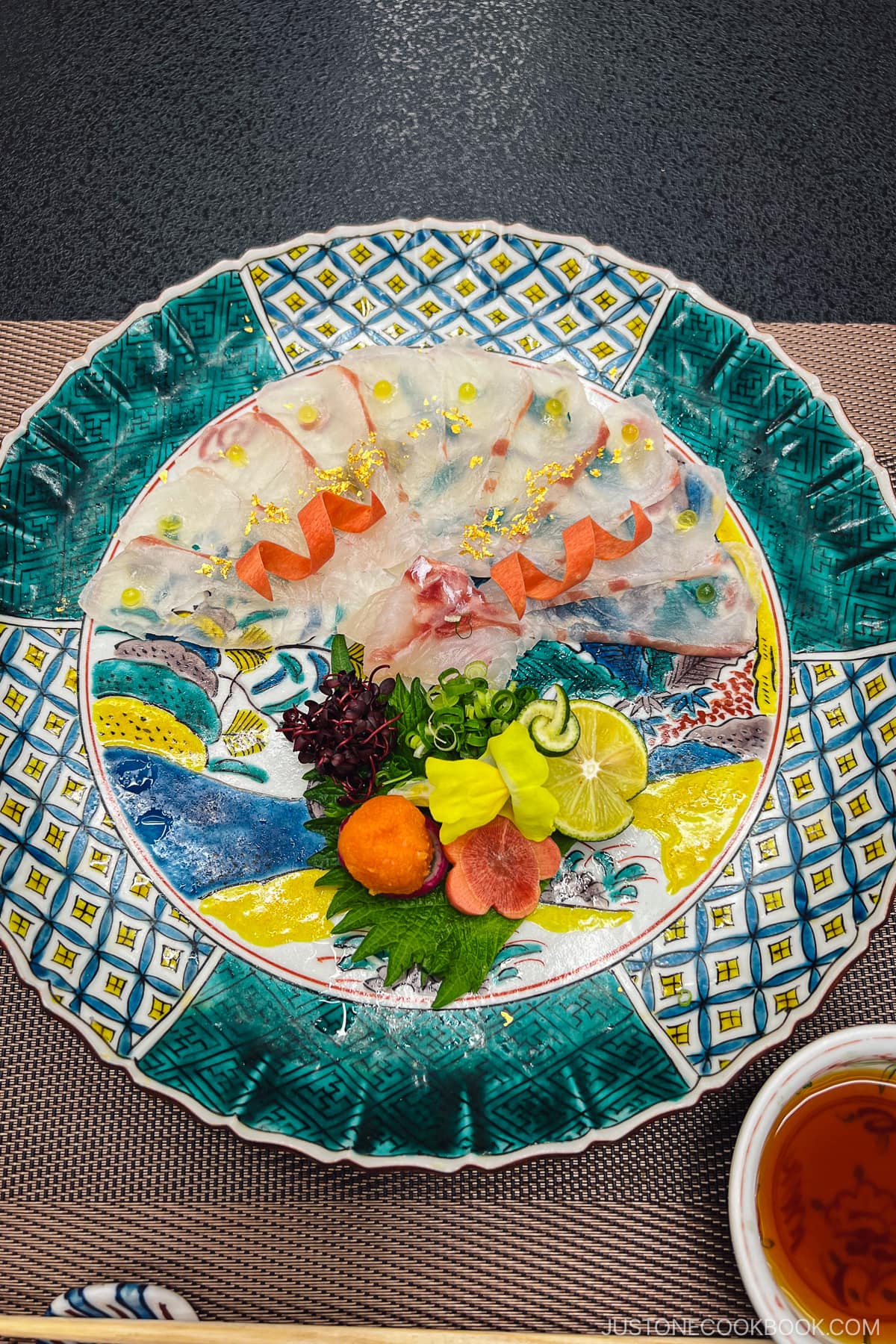 sashimi on a kutaniyaki plate