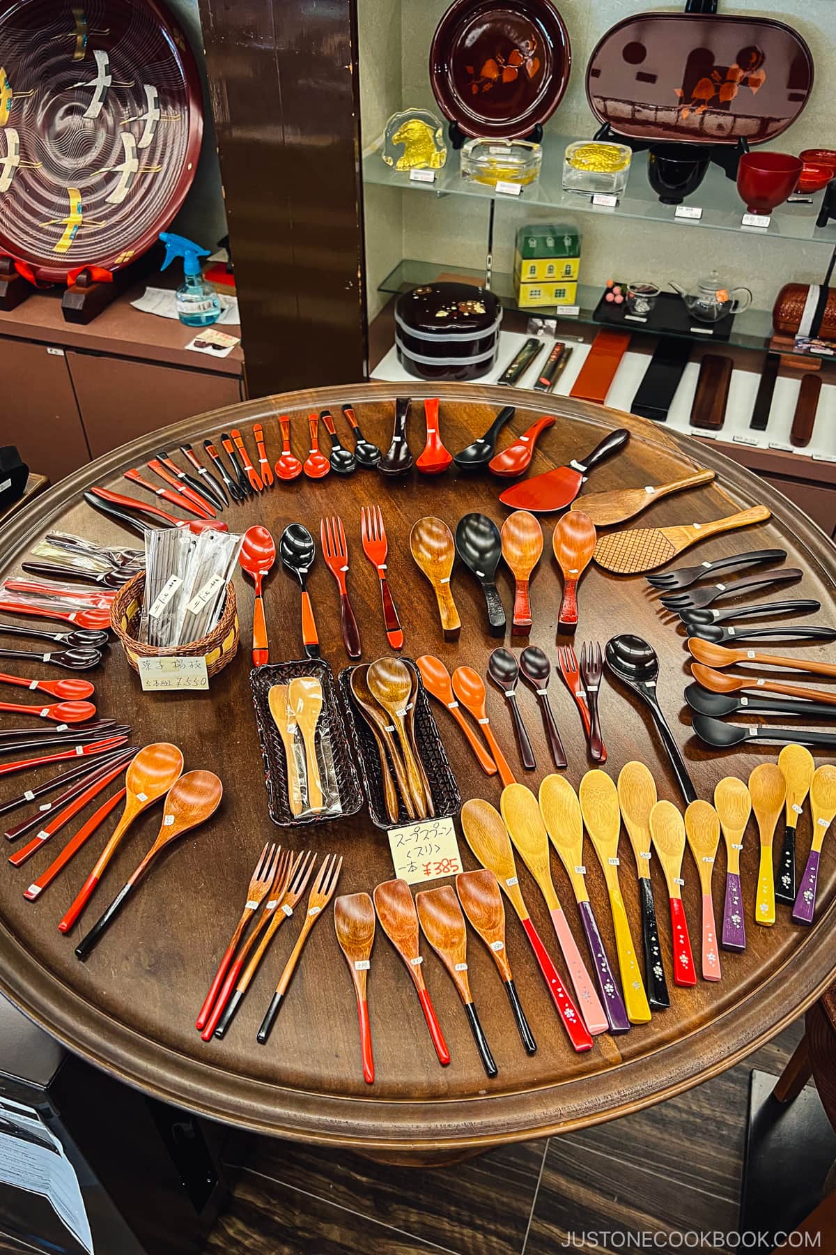 wooden lacquer spoons on a table