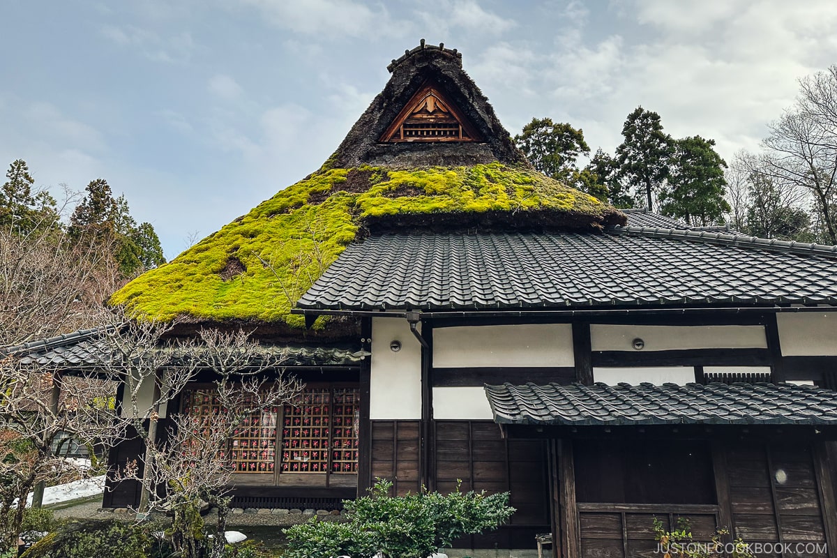 a traditional Japanese house with thatched roof