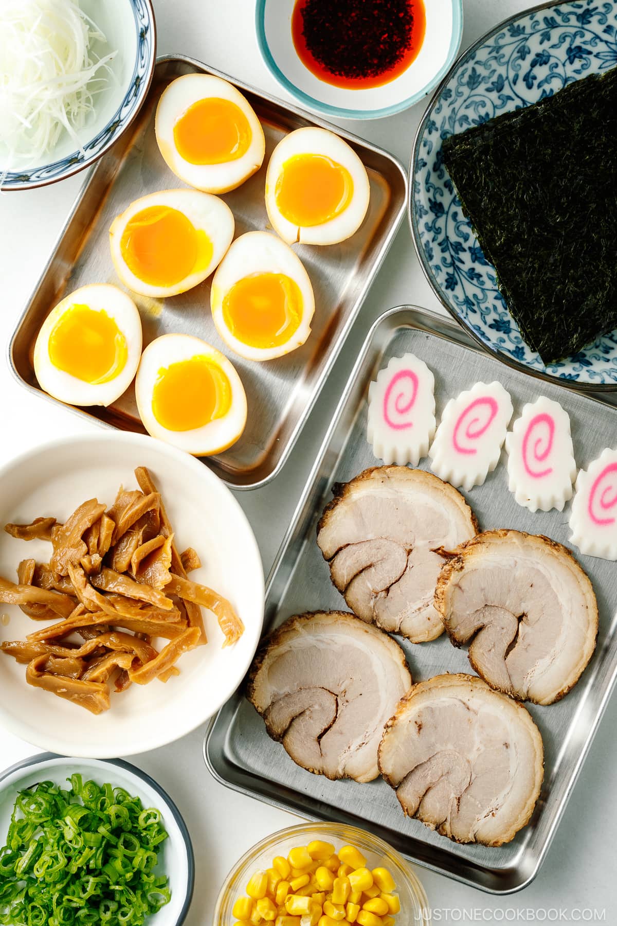 A display of Authentic and Creative Ramen Toppings