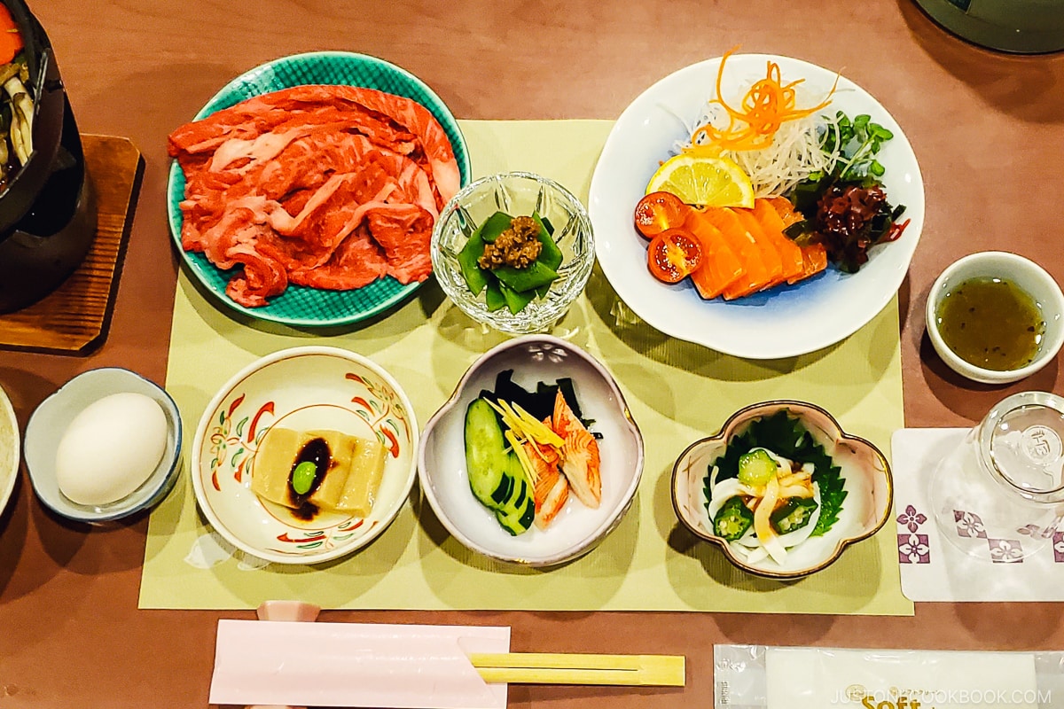 Japanese kaiseki meal on a table