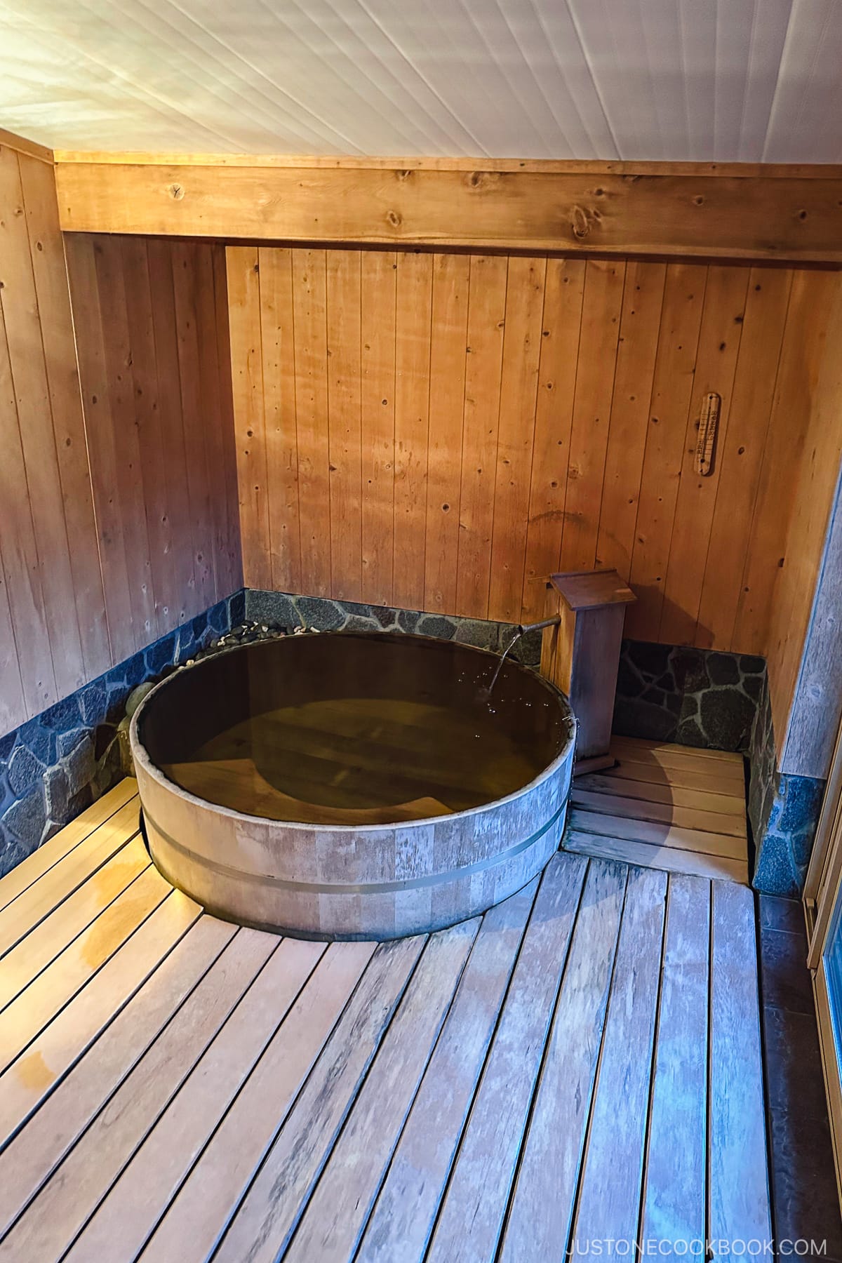 a wood soaking tub