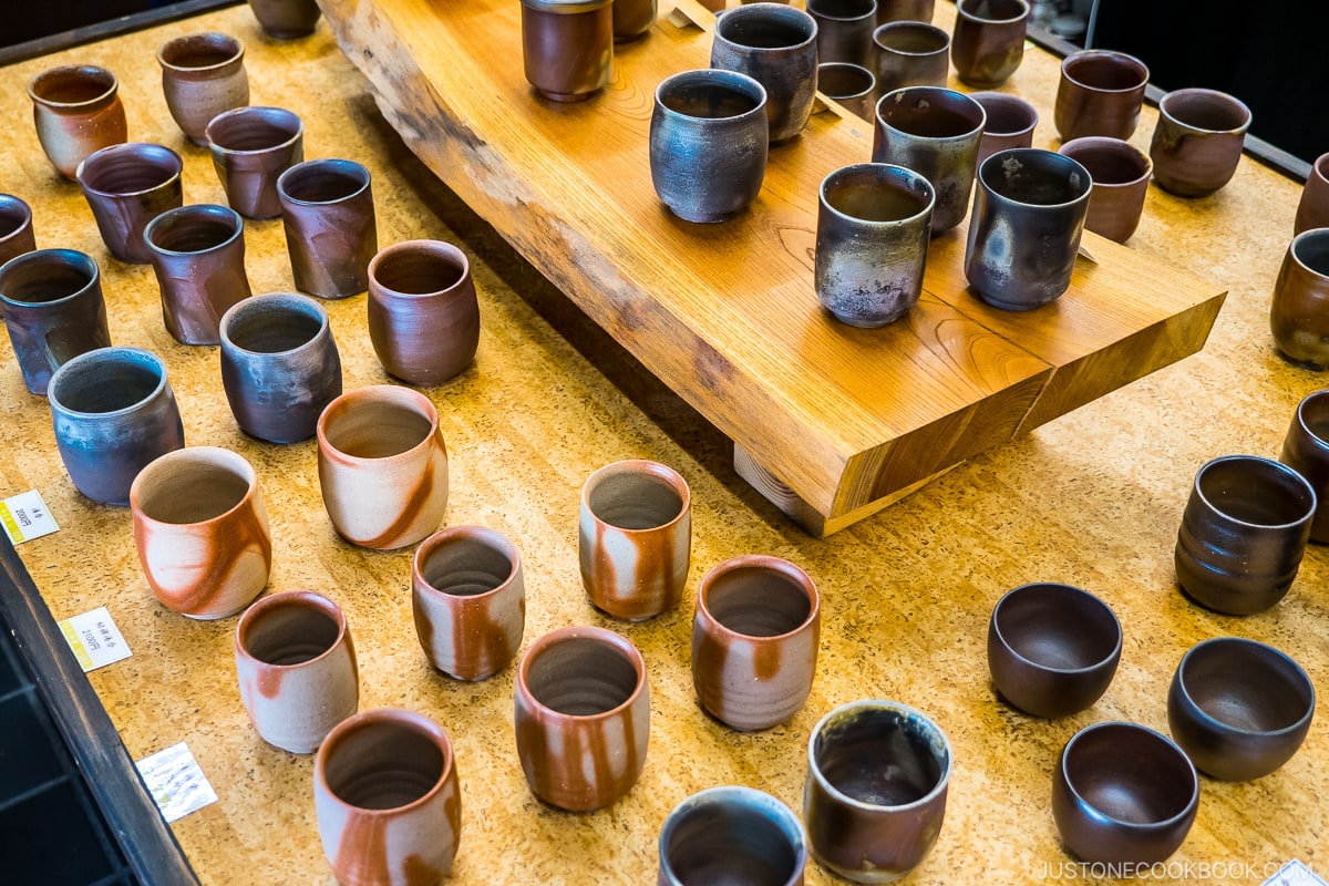 Bizen ware cups on a table