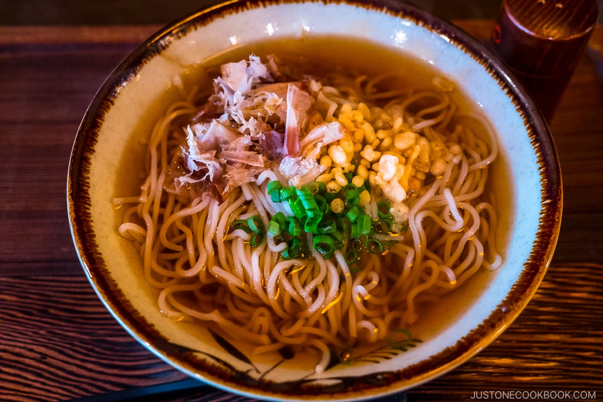a bowl of soba on a table