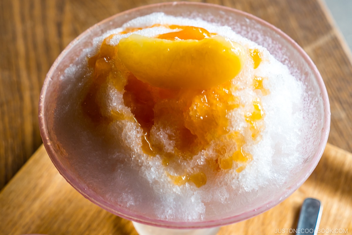 shaved ice with peach sauce