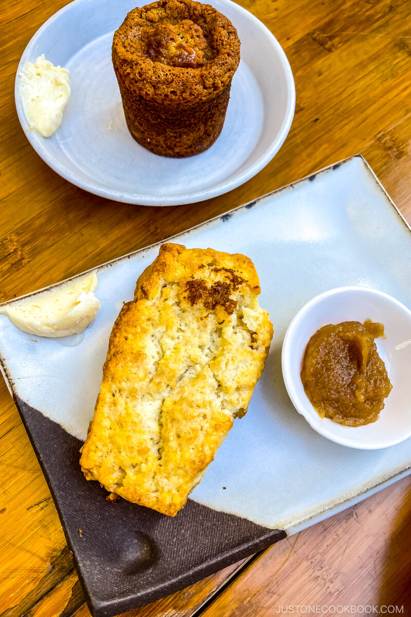 scone and pastry on plates