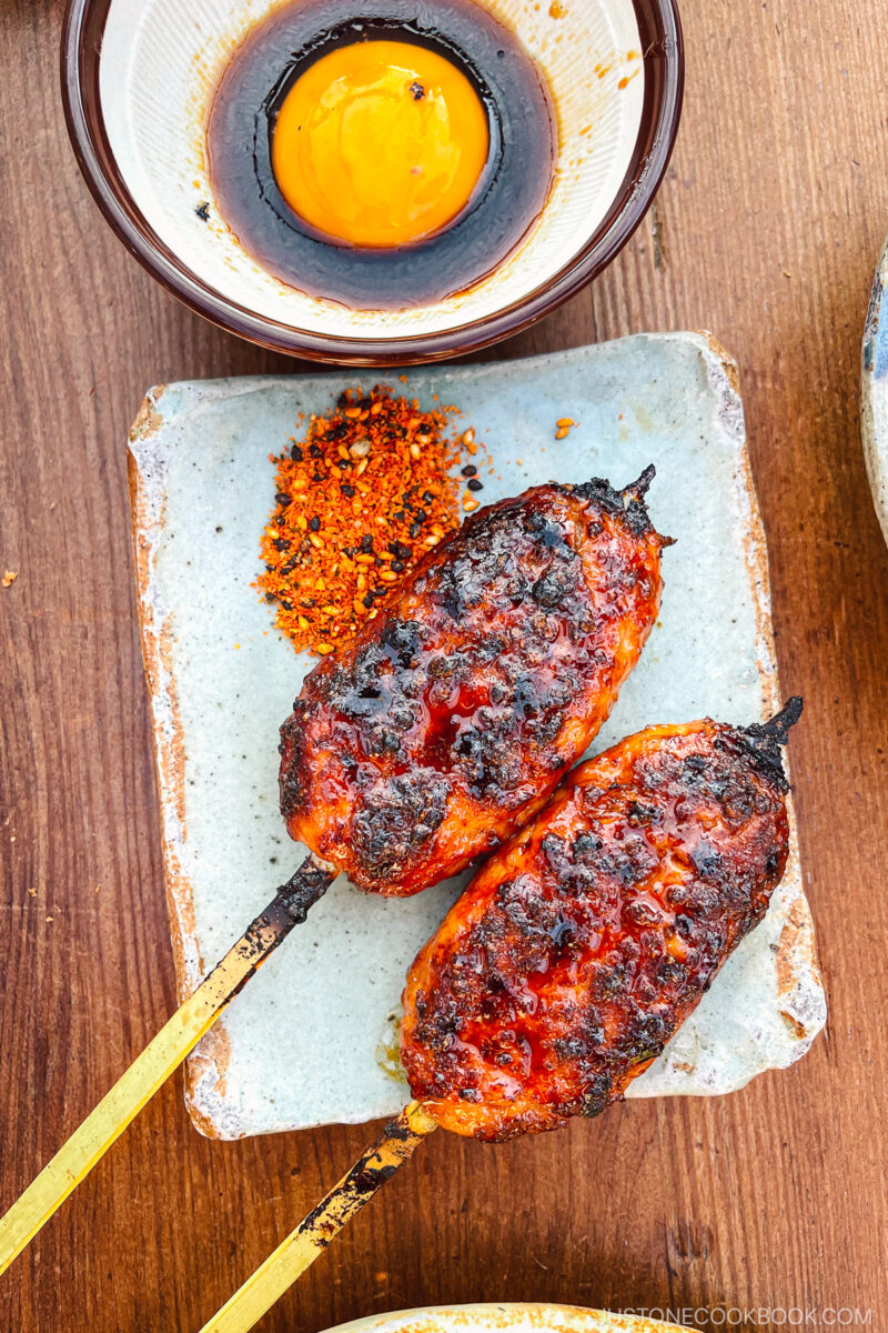 grilled tsukune on a plate