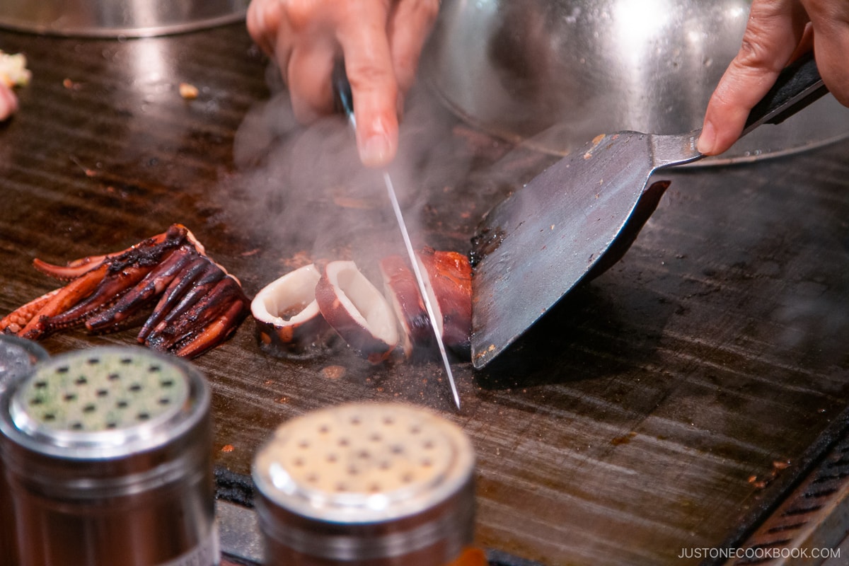 squid being cooked on skillet