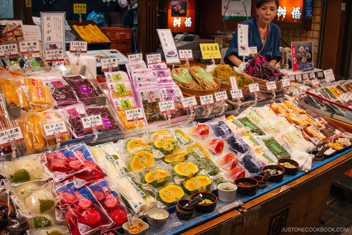 preserved vegetable market stand in Kyoto