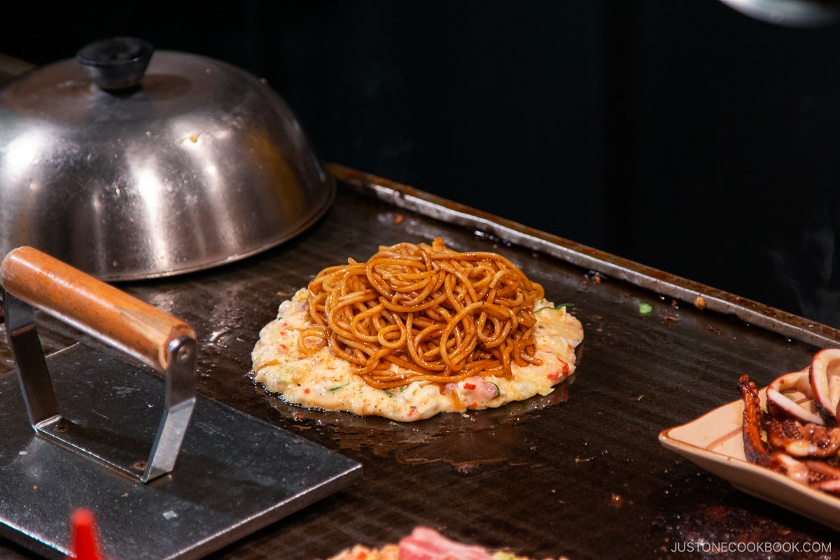 Another version of Okonomiyaki, known as Hiroshimayaki