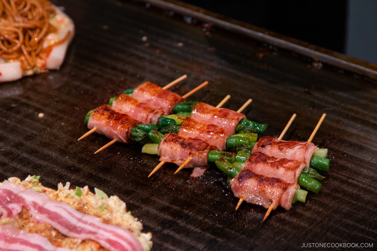 Grilled asparagus and pork yakitori