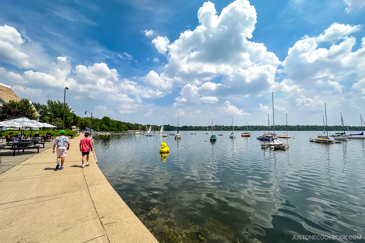 boats parked at Lake Harriet