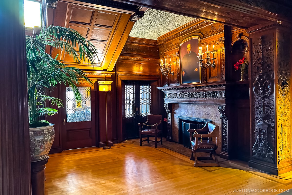 fireplace and sitting area at James J. Hill House