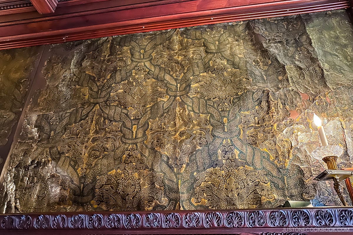 hand-tooled leather wallpaper at James J. Hill House