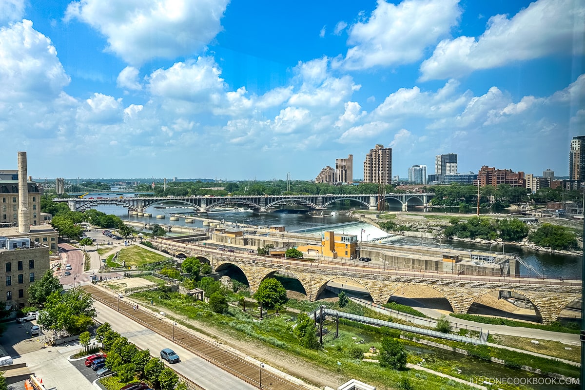 view of St Anthony Falls and Stone Arch Bridge