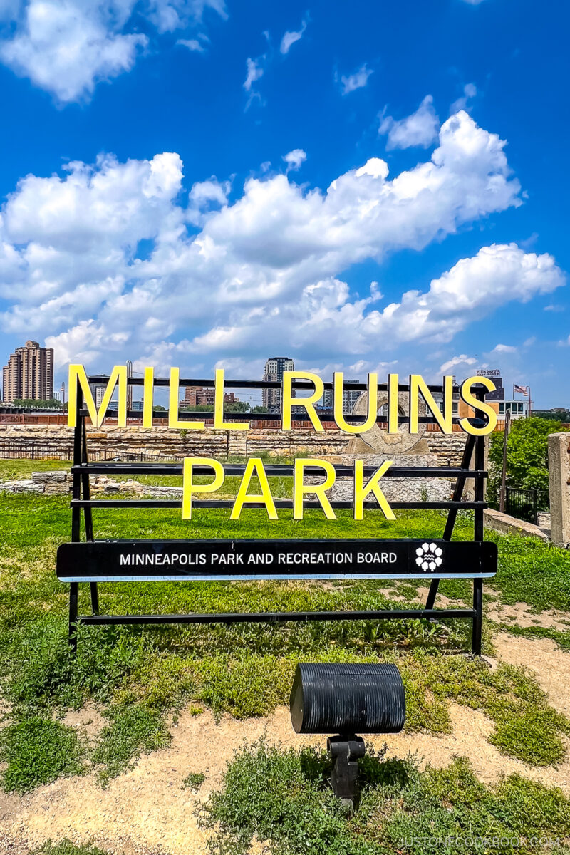 sign with Mill Ruins Park