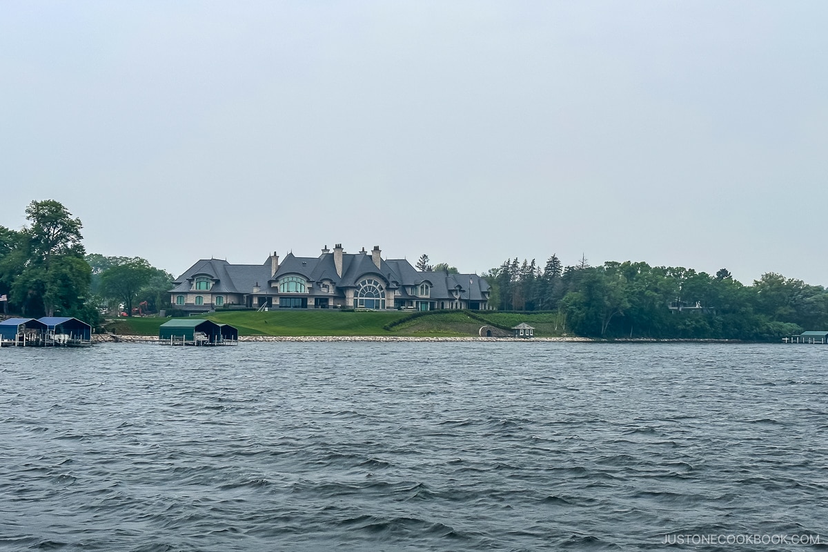 view of a large house from a boat