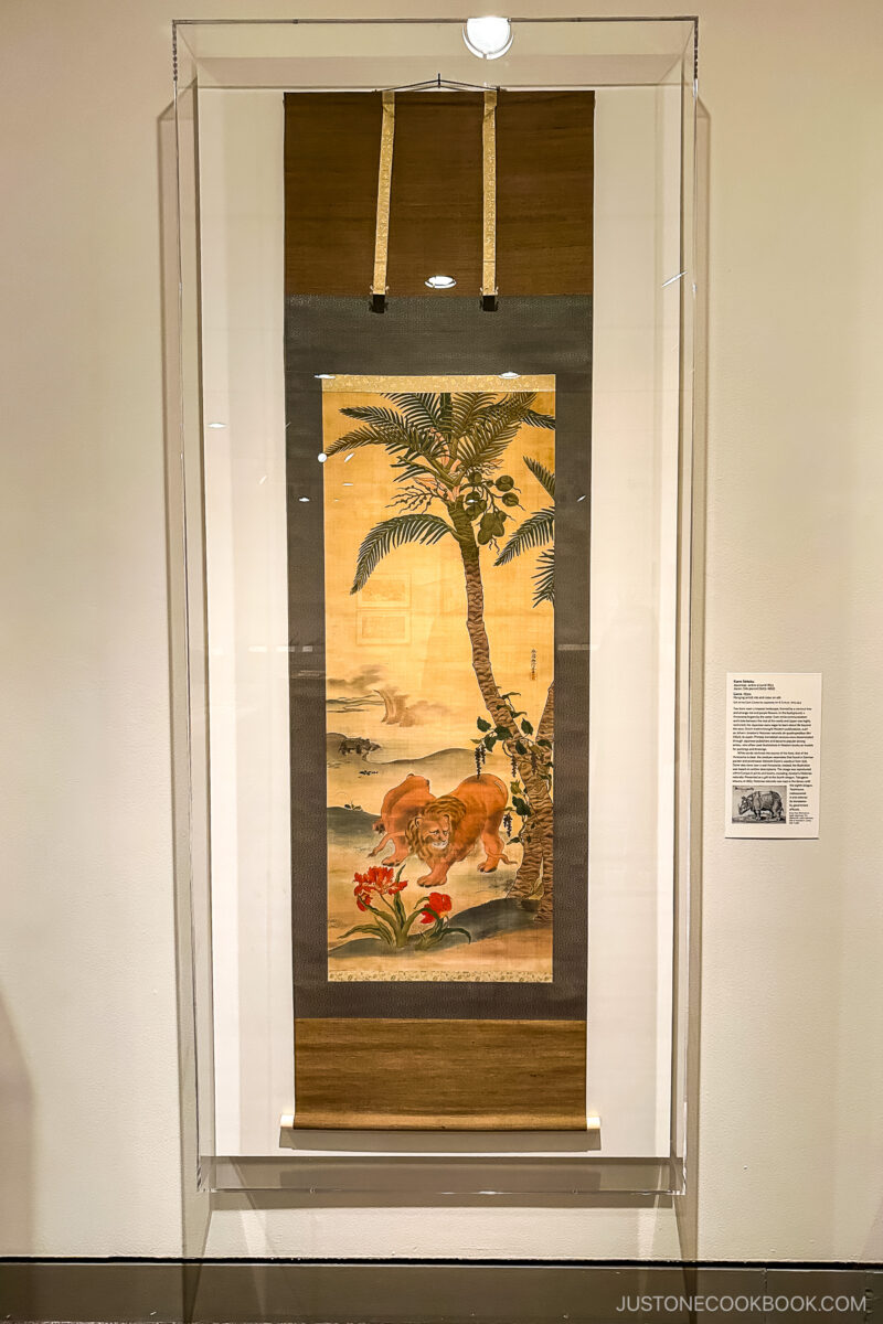 Japanese painting in a glass case