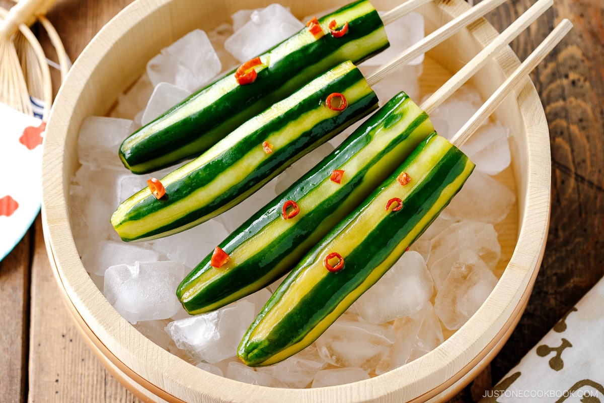 Japanese Pickled Cucumber on a Stick • Just One Co