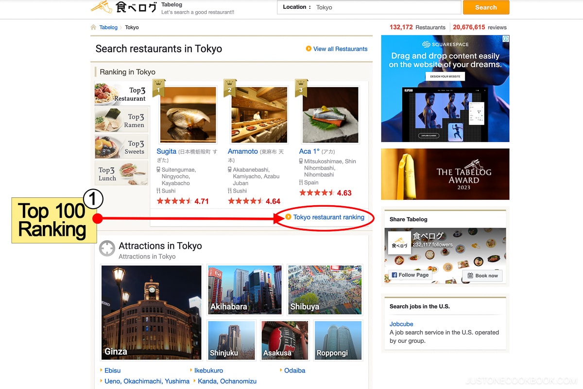 Tabelog Tokyo Page