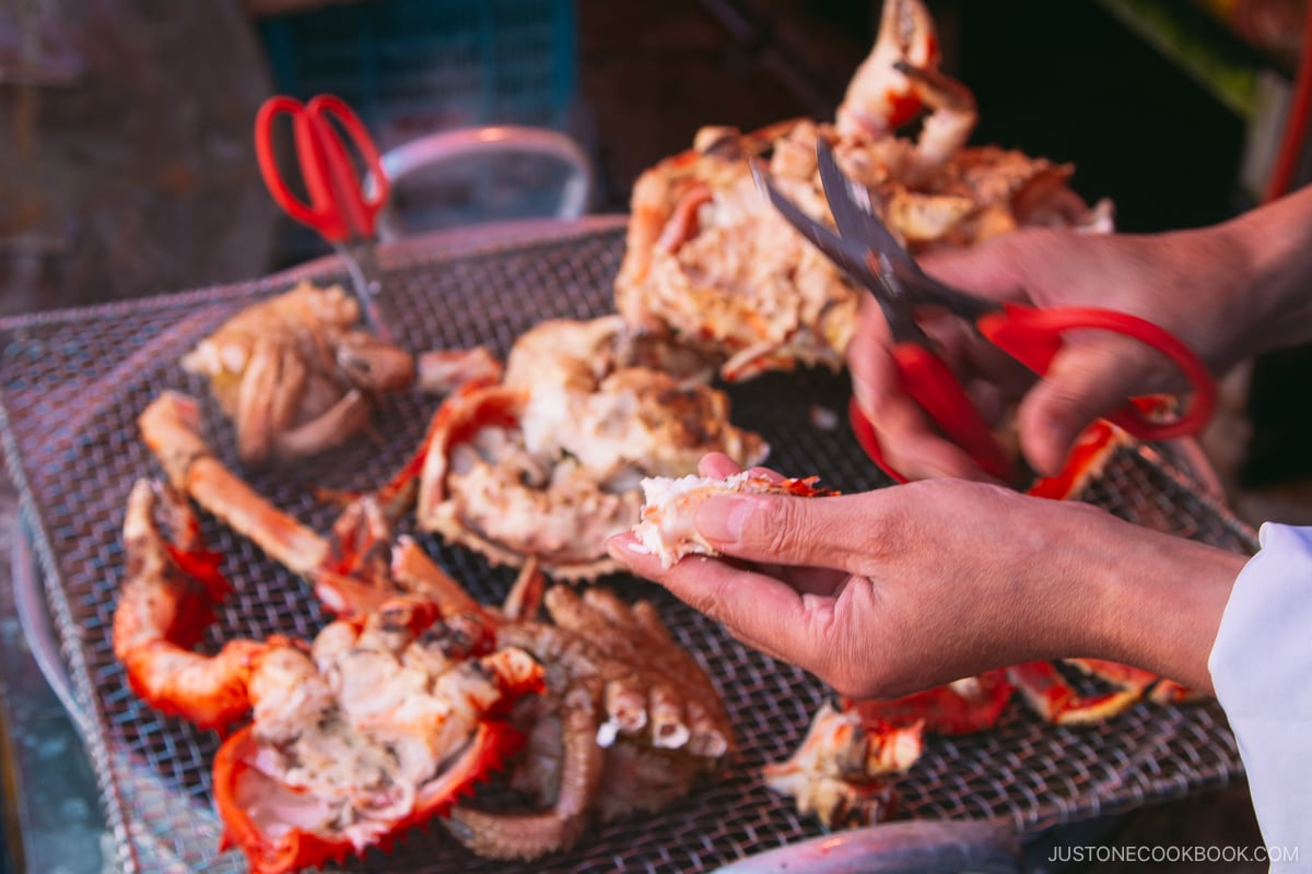 Grilled crab at a seafood market