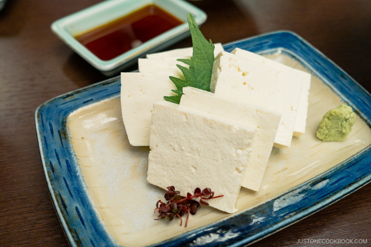 Firm white tofu with shiso, wasabi and ginger soy sauce