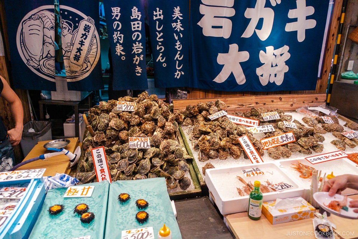 Omicho Market stall selling shellfish