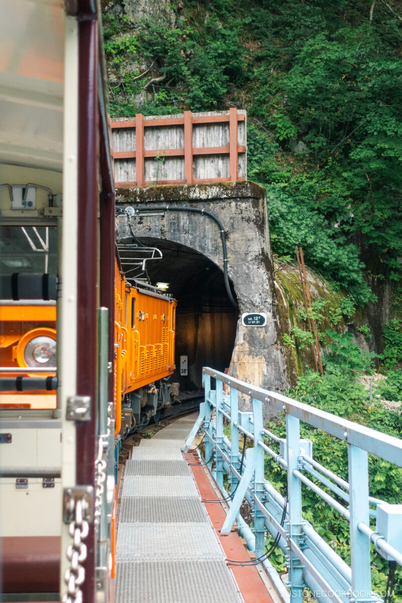 View from Kurobe Gorge Railway through a tunnel