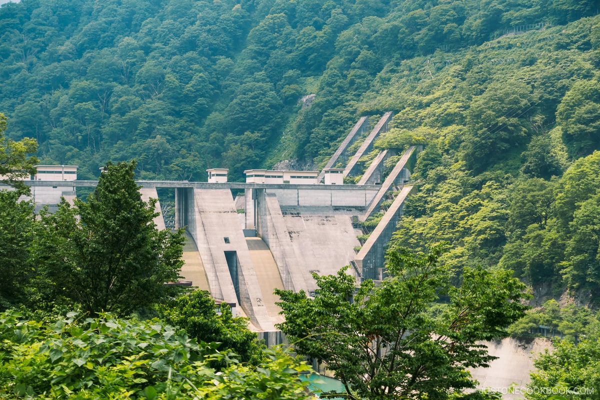 View from Kurobe Gorge Railway of Unazuki Dam