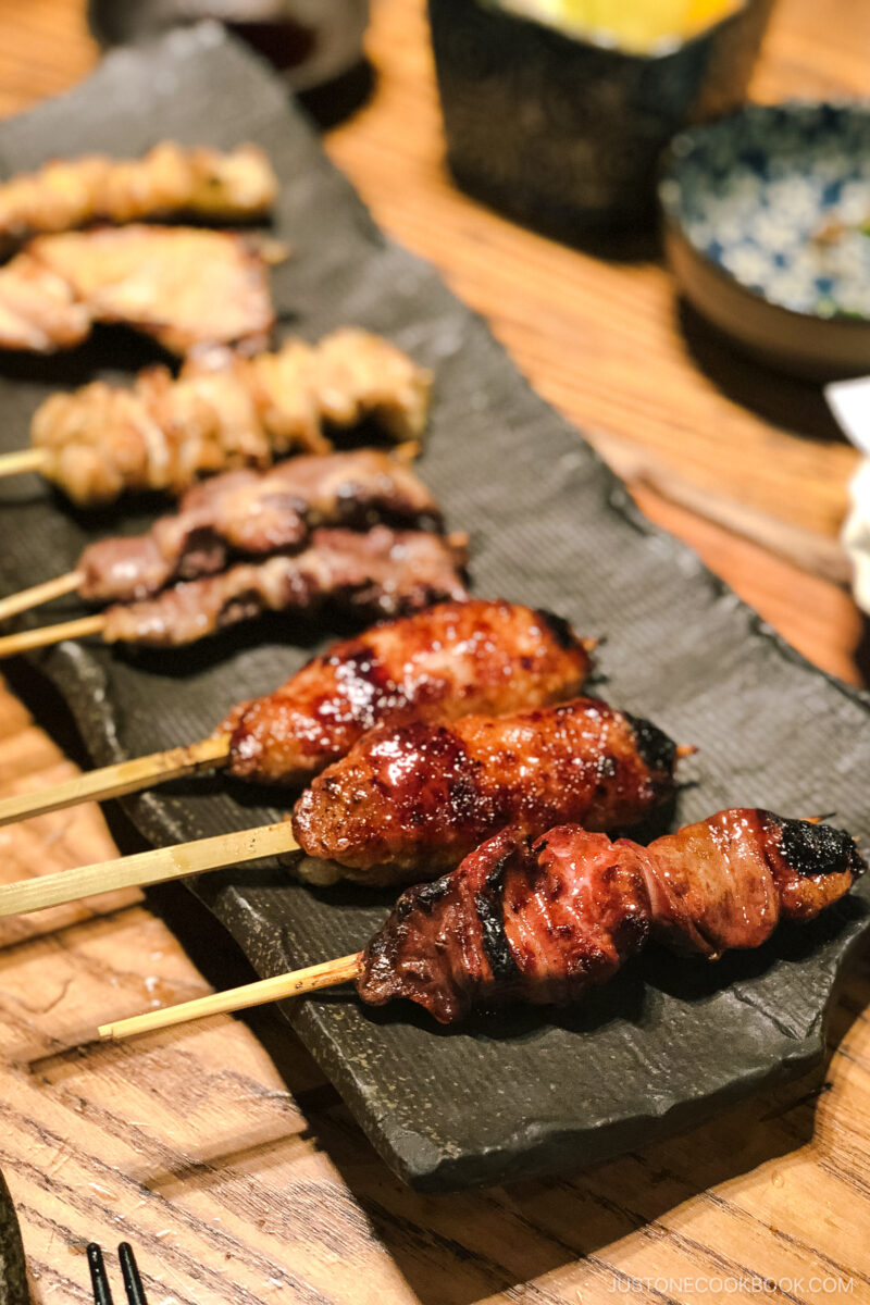 yakitori skewers on a plate