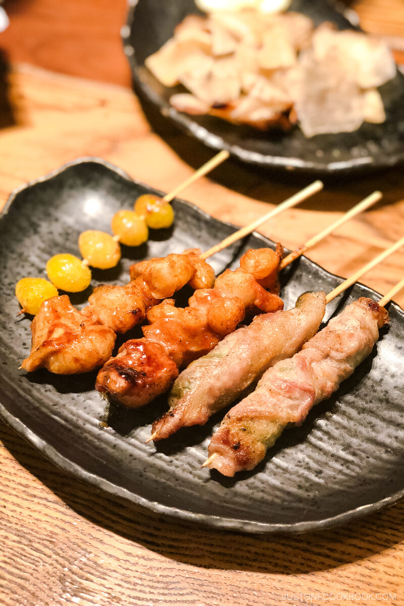 yakitori skewers on a plate